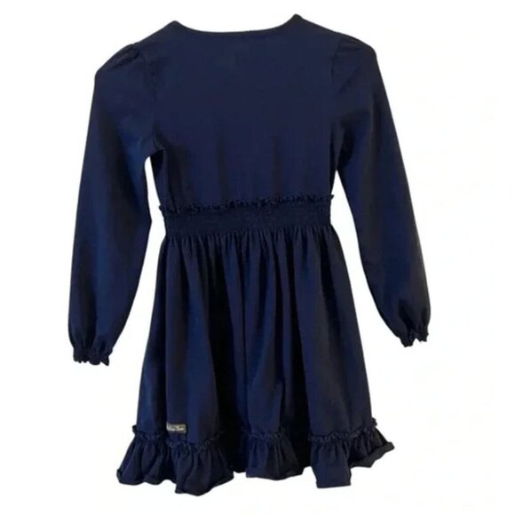Matilda Jane Navy Blue Long-Sleeve Girls Dress With Ruffled Hem & Waist Size 10 - Picture 4 of 5